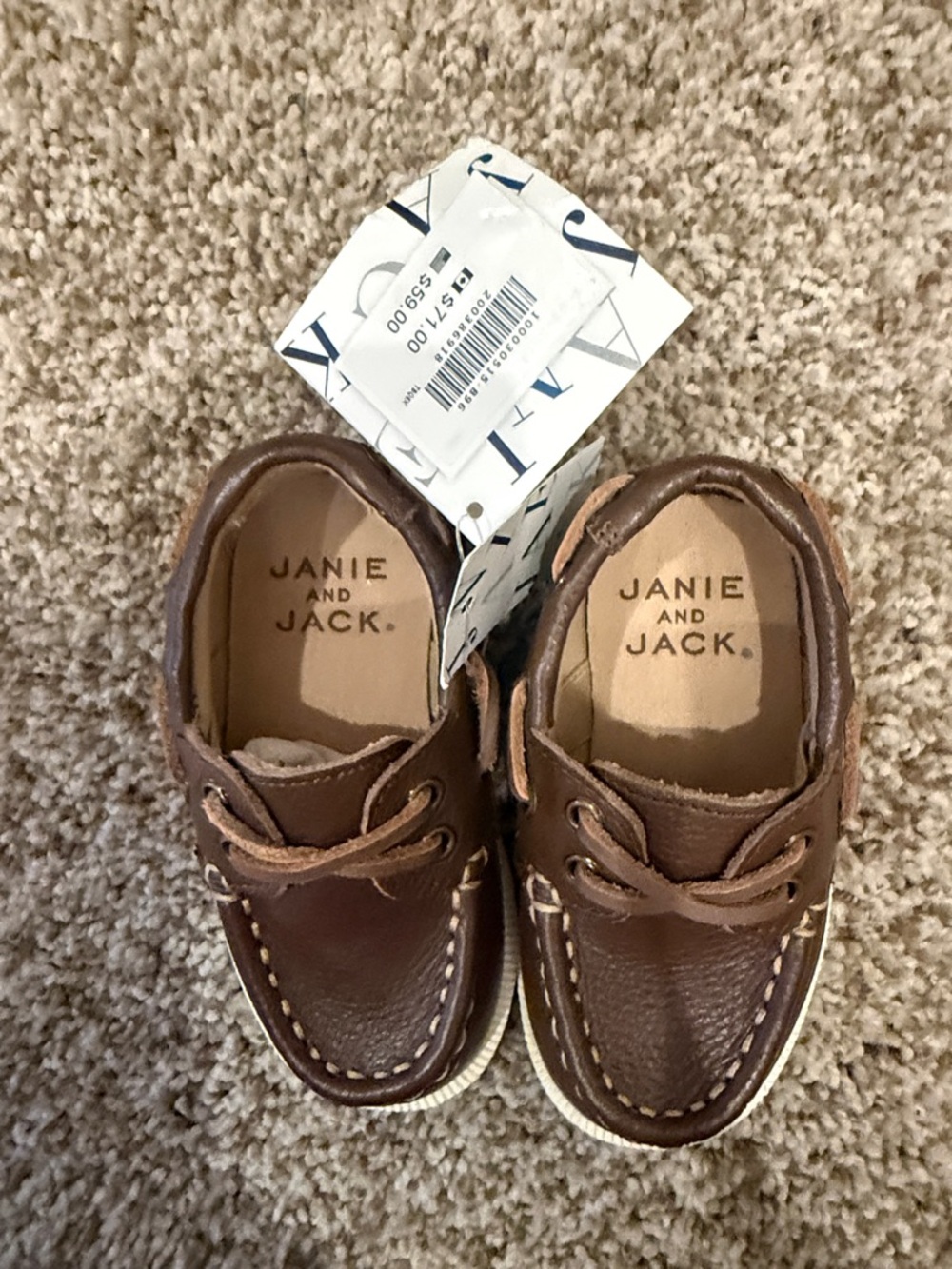 Janie and Jack Brown Leather Moccasin Boat Shoes